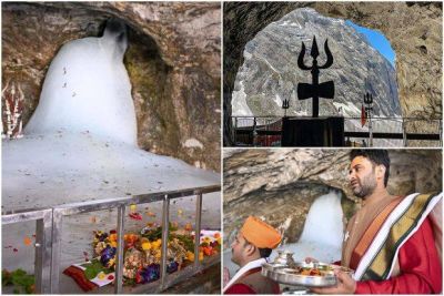Holy Amarnath Cave for Aarti ceremony